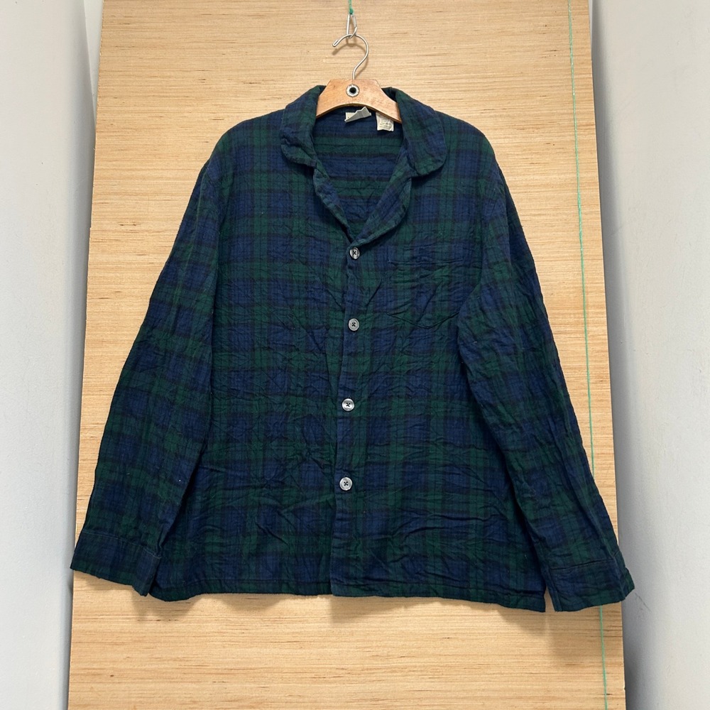 LL Bean Mens Plaid Pajama Top Black Watch Tartan Cotton Sleep Shirt L-REG 500244